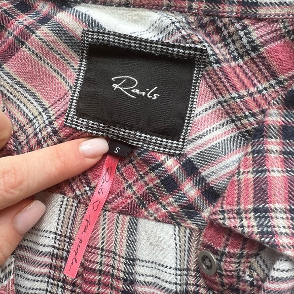 Rails Red Plaid Button Down Super Soft Flannel Shirt w Black and White details - Picture 4 of 6